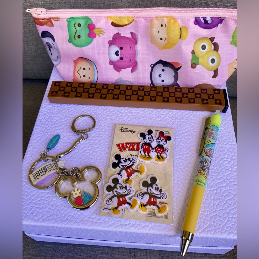 NEW Disney Bundle Pouch Key Chain Pen Chopsticks Holder and Iron On Patches